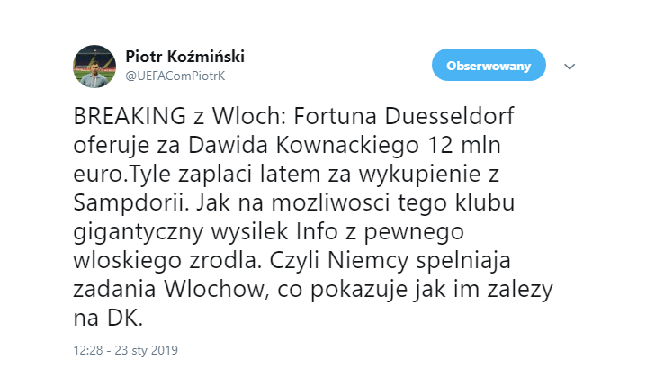 Fortuna Düsseldorf oferuje FORTUNĘ za Kownackiego! SZEŚĆ RAZY WIĘCEJ OD REKORDU KLUBU